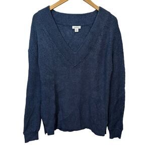 Sundance Cable Knit Tunic Sweater V‎ Neck Blue Womens XS Cotton Pullover Thick
